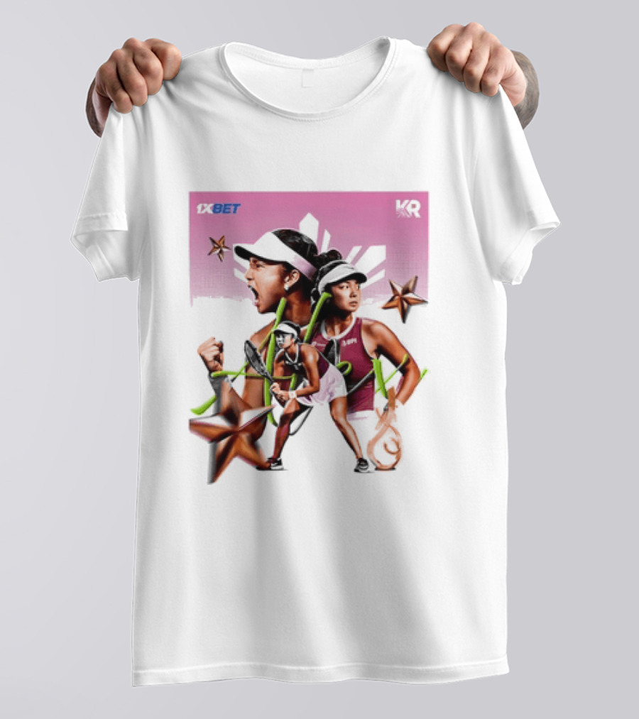 Alex Eala 1XBET Tennis Player Collage Gold Stars Pink T-Shirt