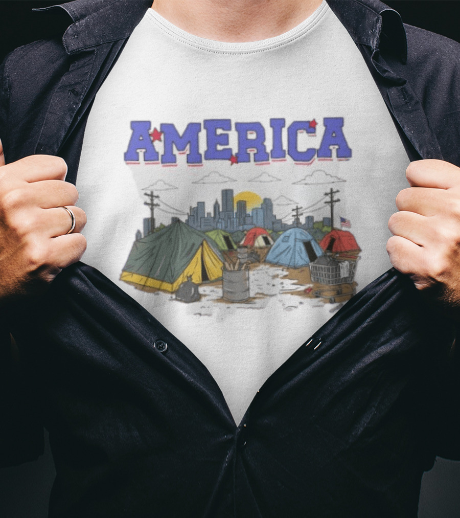 America Cityscape Homeless Encampment T-Shirt