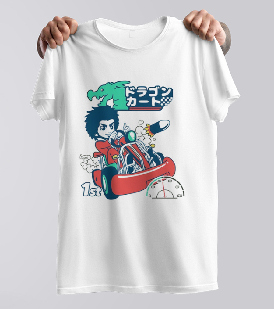 Dragon Kart Japanese Afro Racer 1st Place Red Vehicle Rocket Gauge T-Shirt