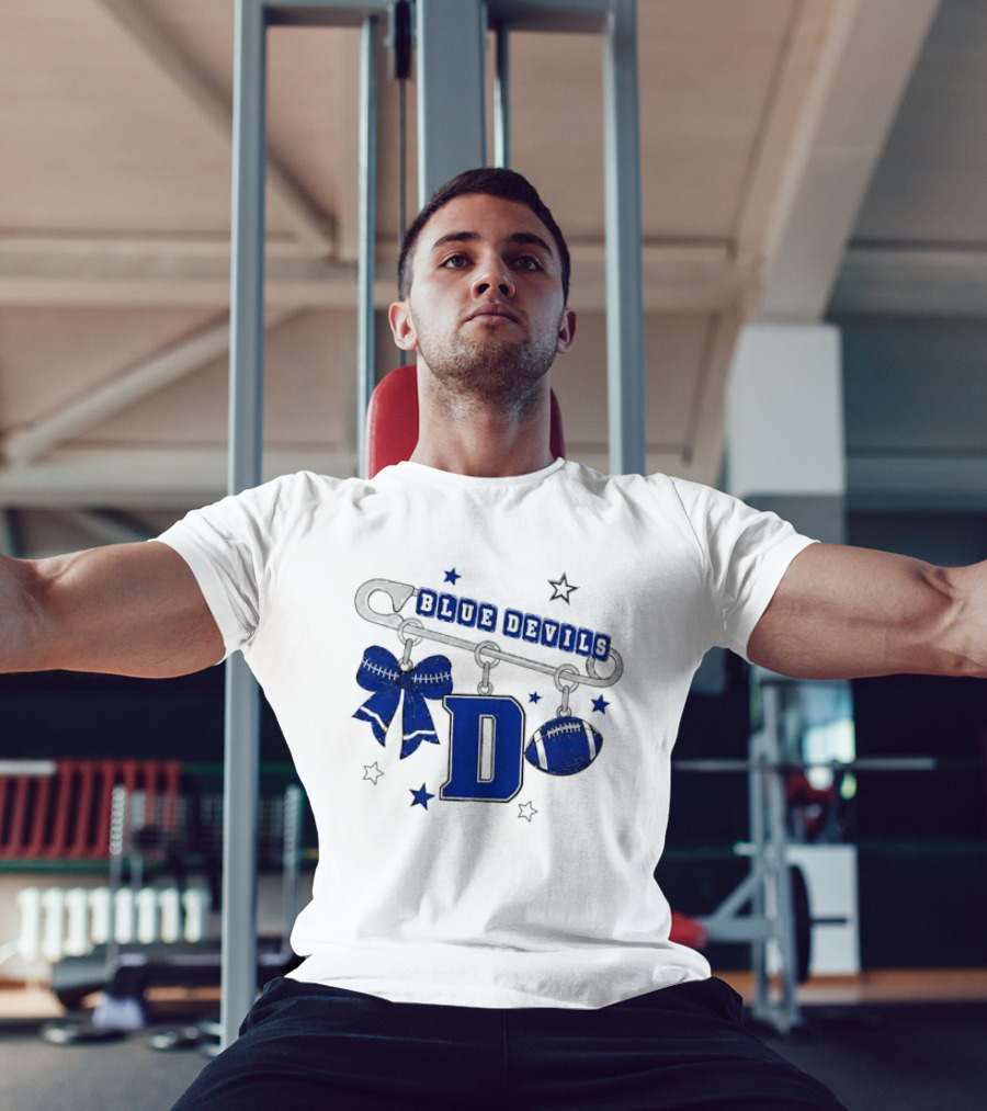 Duke Blue Devils Football Safety Pin Charms Bow Stars T-Shirt