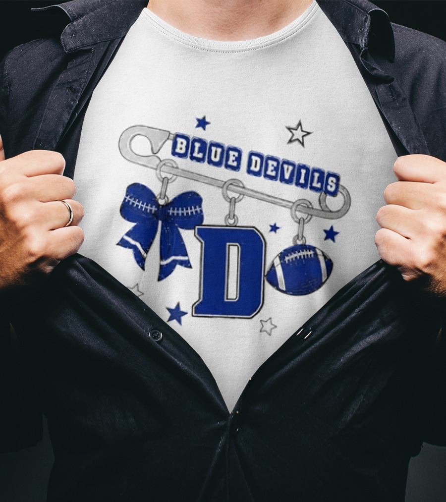 Duke Blue Devils Football Safety Pin Charms Bow Stars T-Shirt