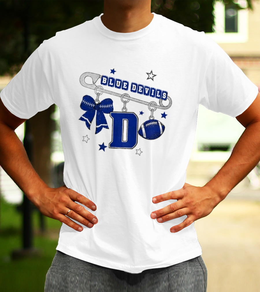Duke Blue Devils Football Safety Pin Charms Bow Stars T-Shirt