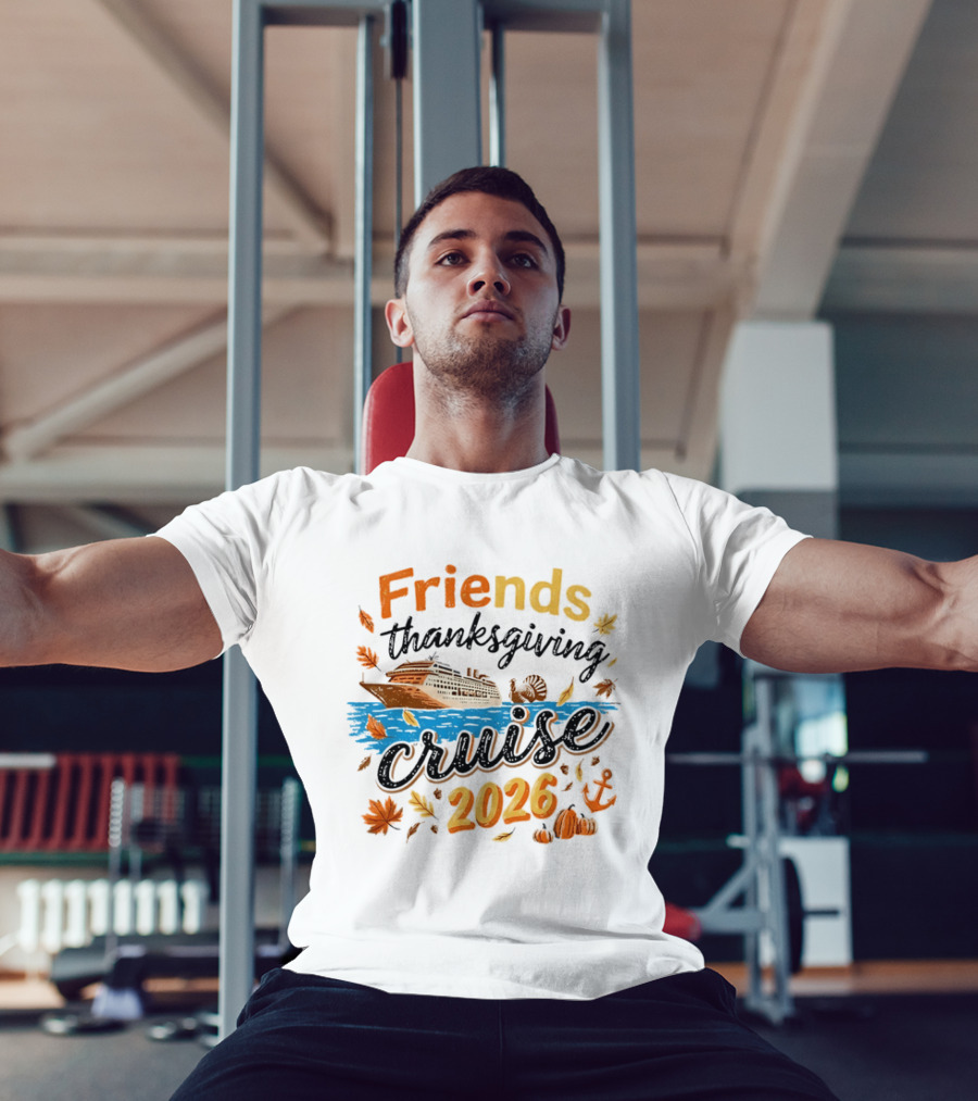 Friends Thanksgiving Cruise 2026 Ocean Liner Turkey Pumpkins Fall Leaves Anchor T-Shirt