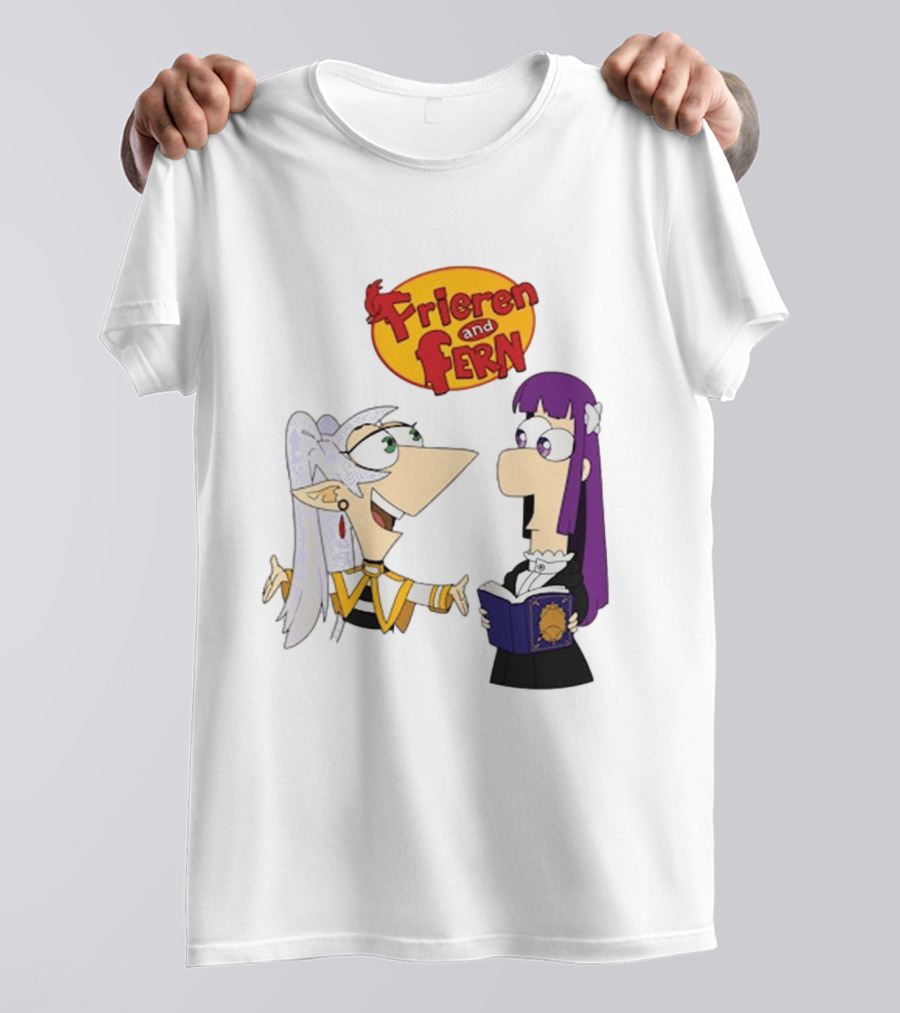 Frieren And Fern Animated Characters With Book And Unique Cartoon T-Shirt