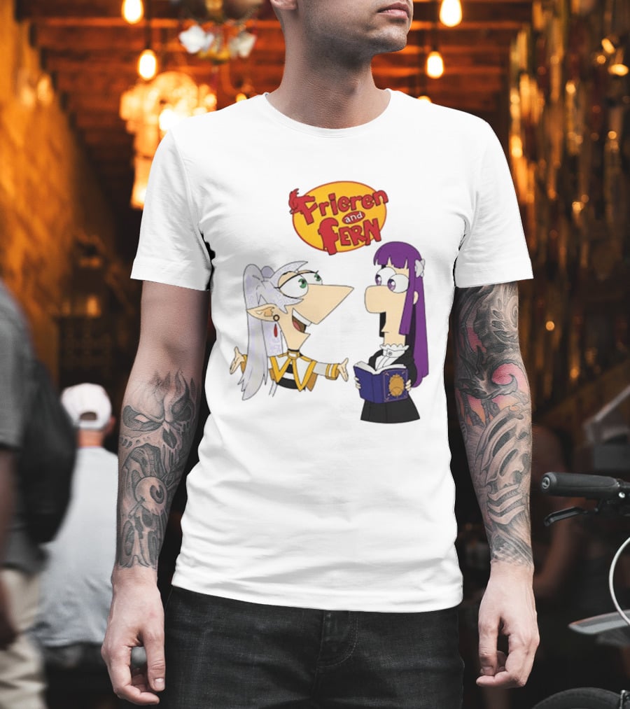 Frieren And Fern Animated Characters With Book And Unique Cartoon T-Shirt