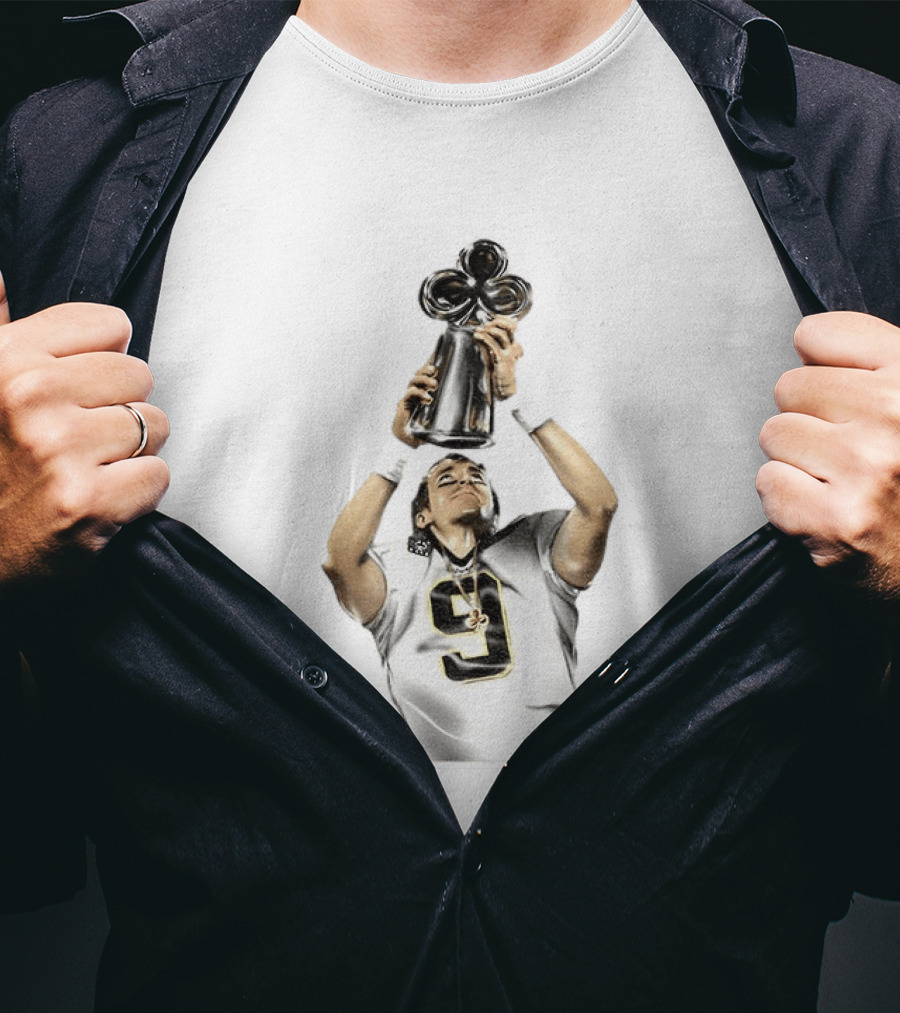 Drew Brees Saints Hall Of Fame 2026 Number 9 Trophy Celebration T-Shirt