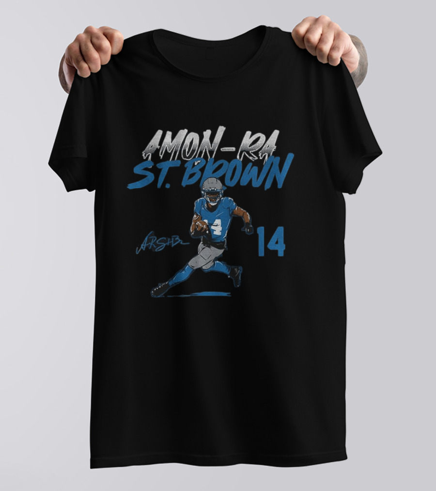 Amon Ra St. Brown Detroit Lions Football Player 14 Signature Edition T-Shirt