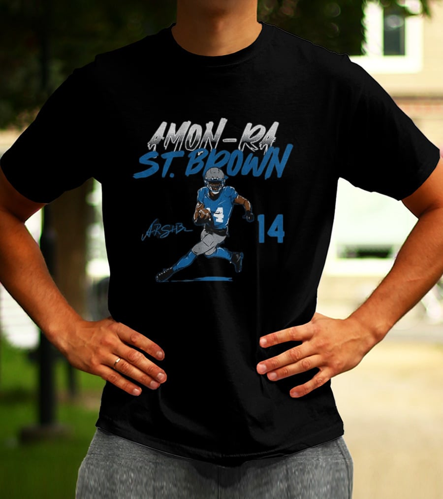 Amon Ra St. Brown Detroit Lions Football Player 14 Signature Edition T-Shirt