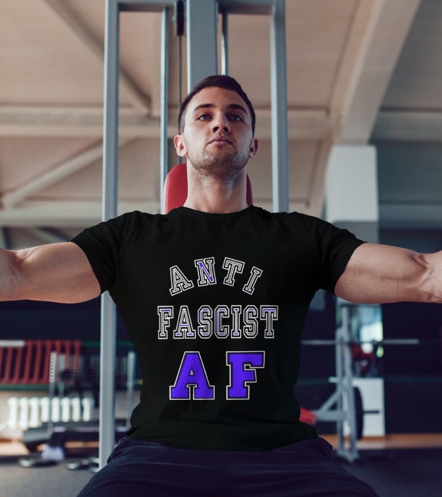ANTI FASCIST AF Purple White Varsity Block стиль T-Shirt