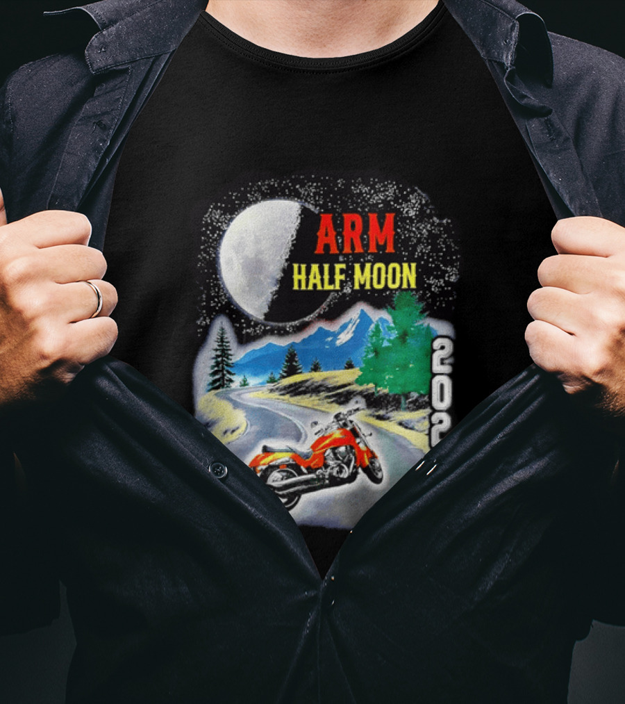 Arm Half Moon 2026 Orange Motorcycle Winding Mountain Road Night Sky T-Shirt