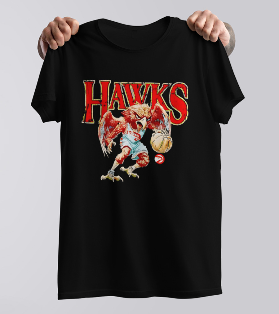 Atlanta Hawks Fierce Dribbling Cartoon Bird In NBA Jersey T-Shirt