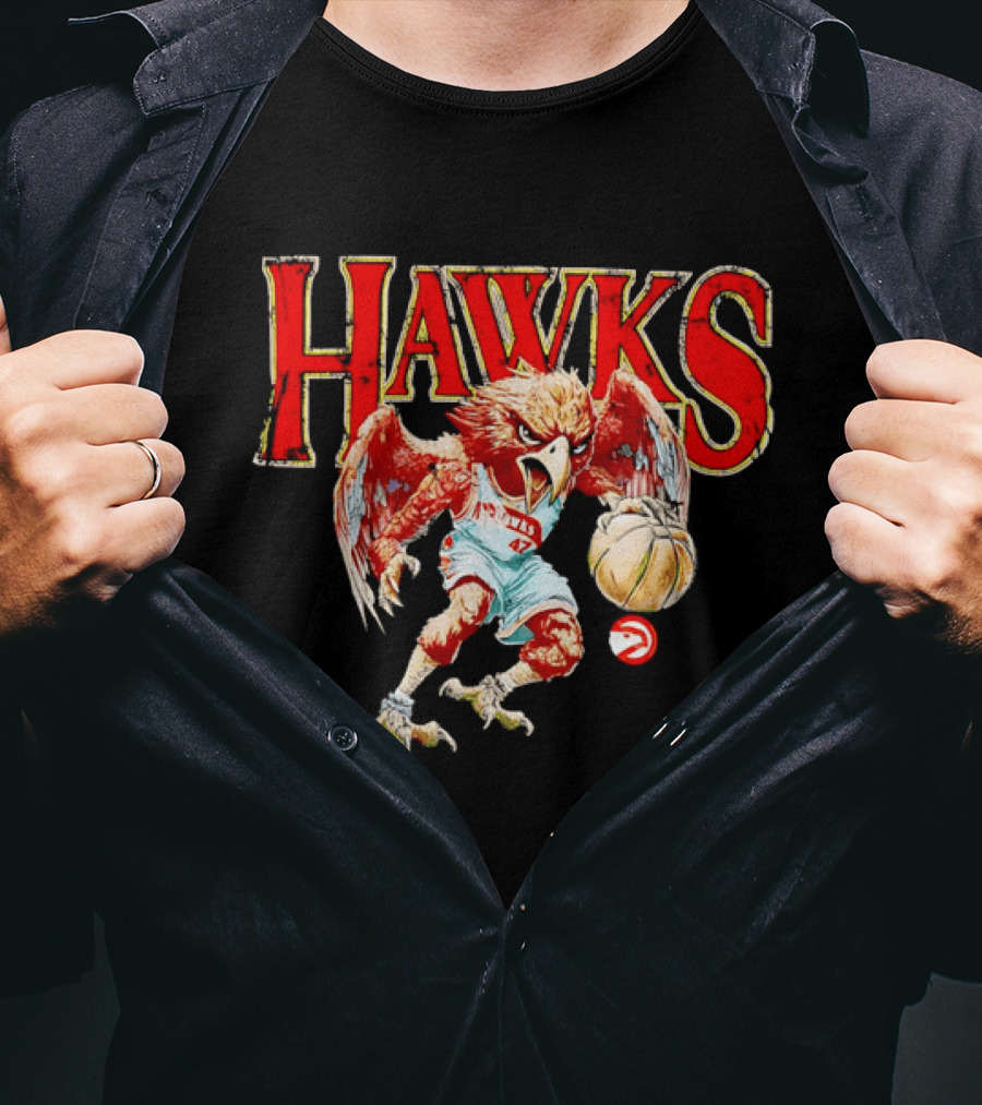 Atlanta Hawks Fierce Dribbling Cartoon Bird In NBA Jersey T-Shirt