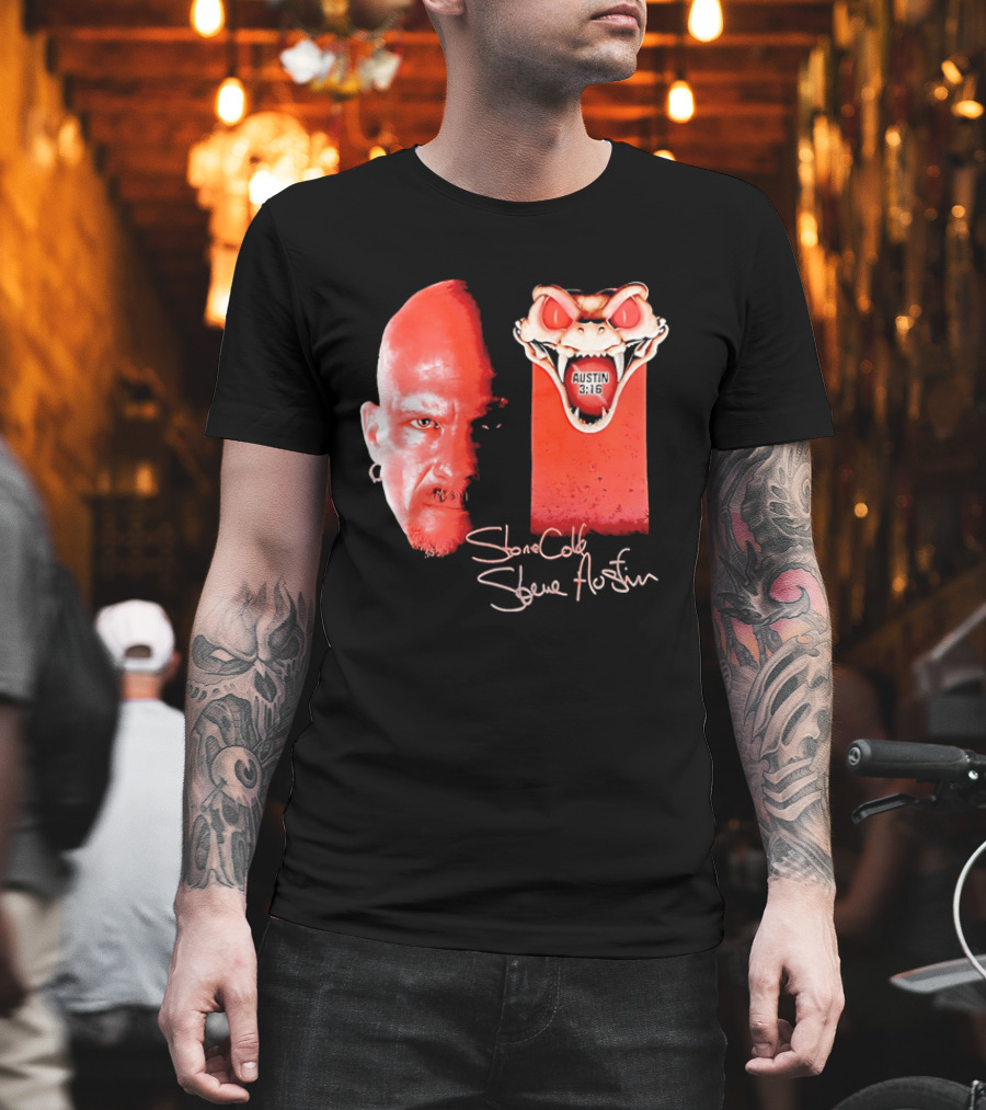 Austin 3 16 Stone Cold Steve Red Rattlesnake Head Signature T-Shirt