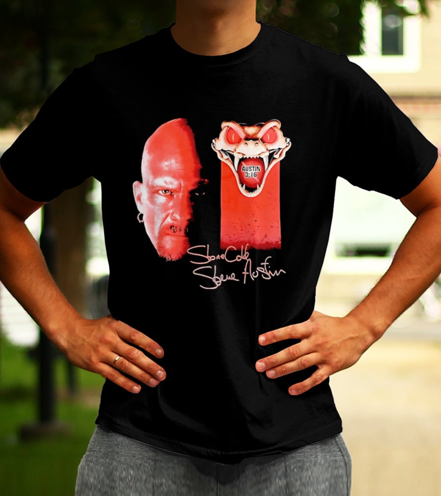 Austin 3 16 Stone Cold Steve Red Rattlesnake Head Signature T-Shirt