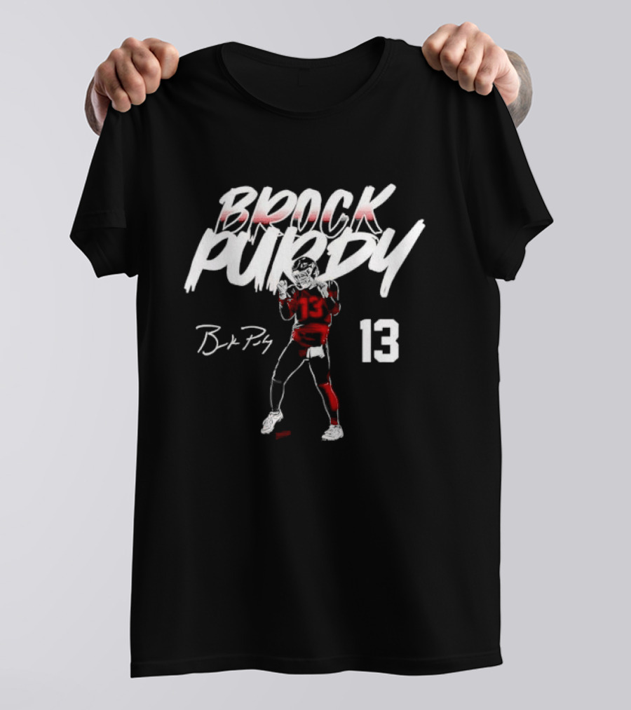 Brock Purdy 13 Quarterback Signature Brushwork Figure T-Shirt