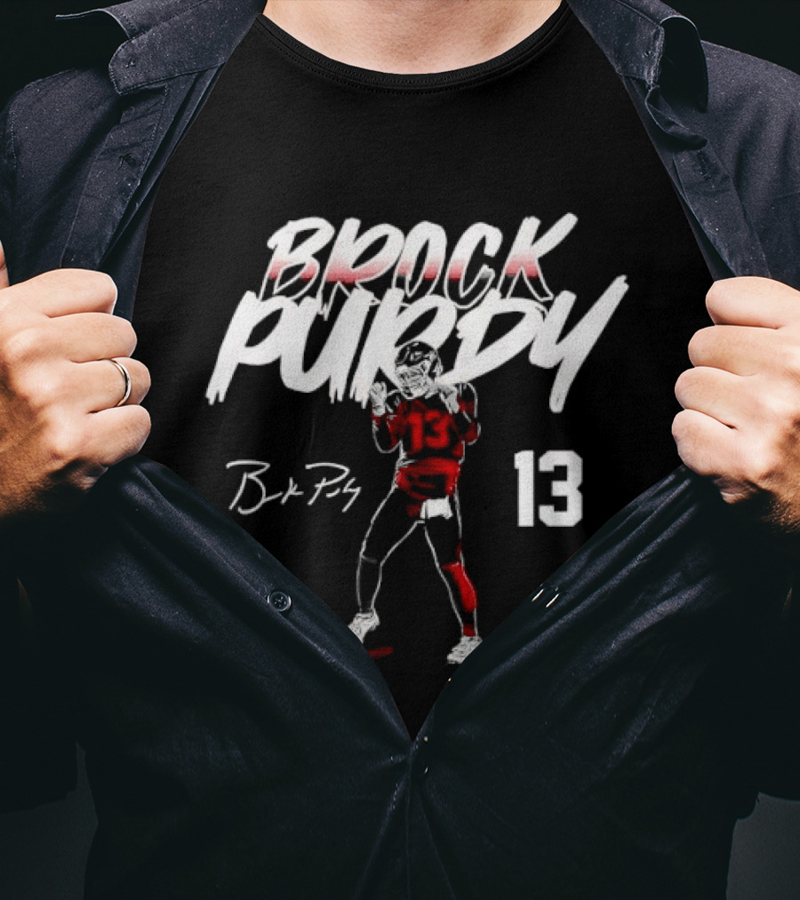Brock Purdy 13 Quarterback Signature Brushwork Figure T-Shirt