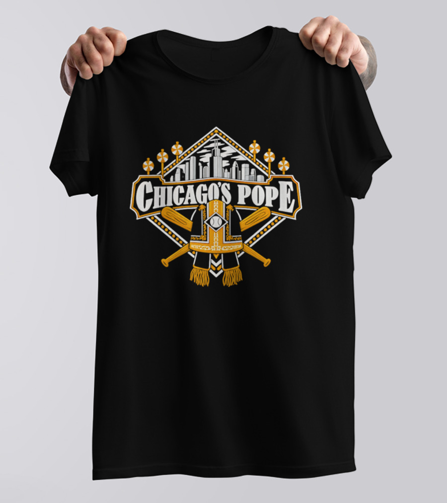 Chicago's Pope Baseball Crossed Bats City Skyline T-Shirt