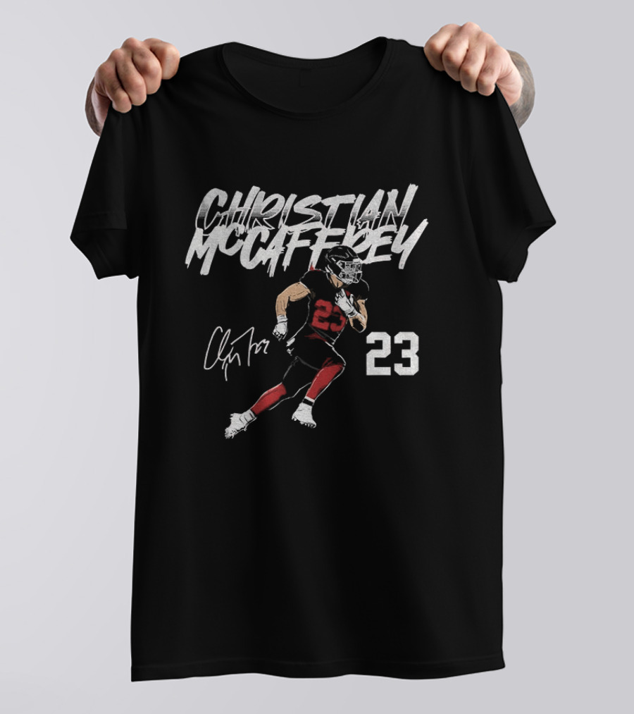 Christian McCaffrey San Francisco 49ers NFLPA 23 Signature Football Player T-Shirt