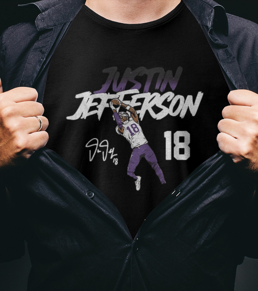 Justin Jefferson 18 Minnesota Vikings Football Star Catch NFL Player Signature T-Shirt