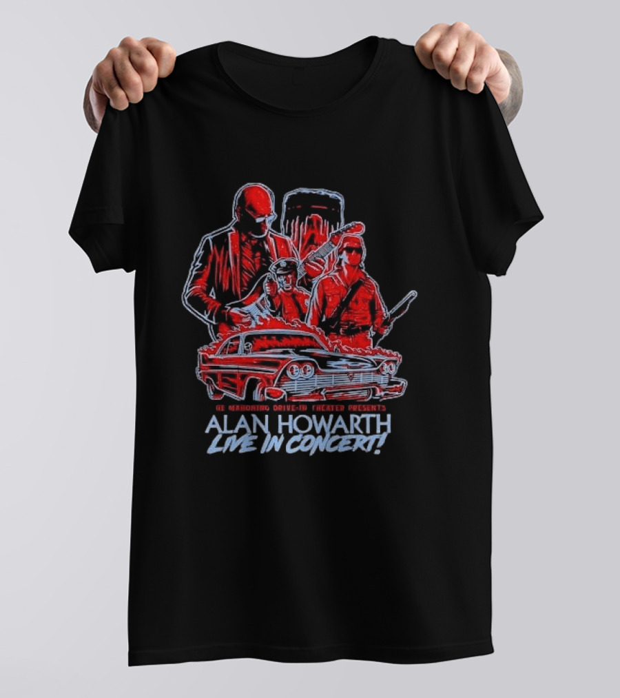 The Mahoning Drive In Theater Presents Alan Howarth Live Concert Horror Characters Flaming Car T-Shirt