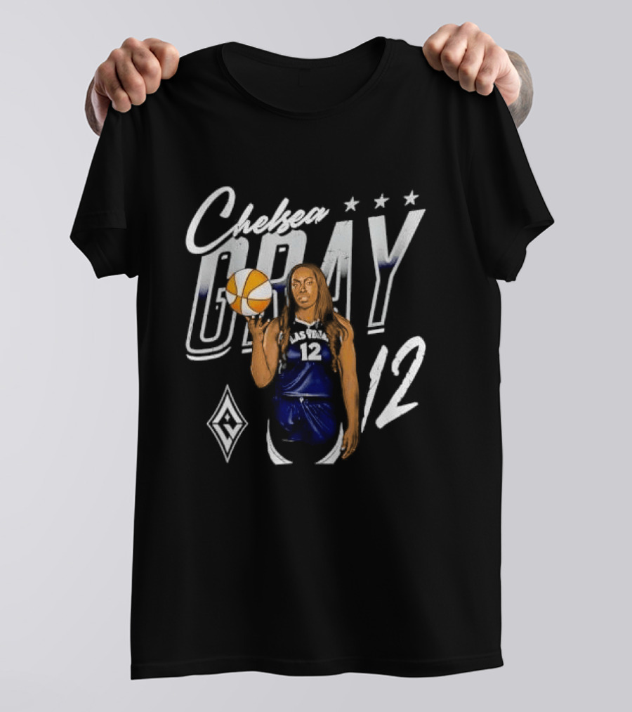 Las Vegas Aces Chelsea Gray Holding Basketball 12 Distressed T-Shirt