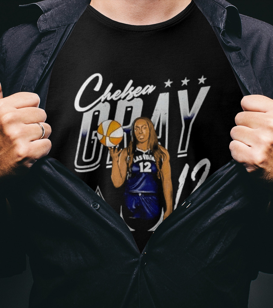 Las Vegas Aces Chelsea Gray Holding Basketball 12 Distressed T-Shirt