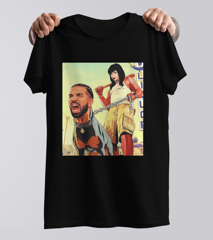 Drake Dog Head Chained To Goth Girl Art Cartoon T-Shirt