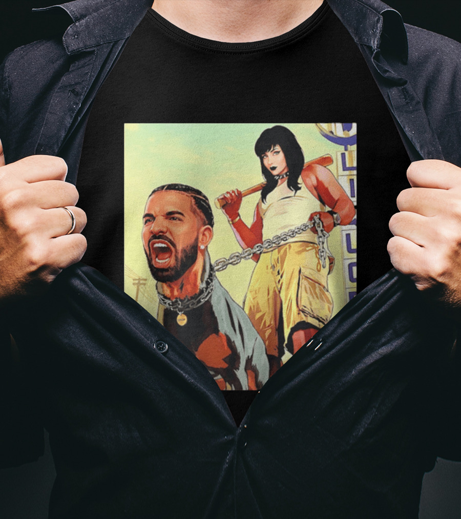 Drake Dog Head Chained To Goth Girl Art Cartoon T-Shirt