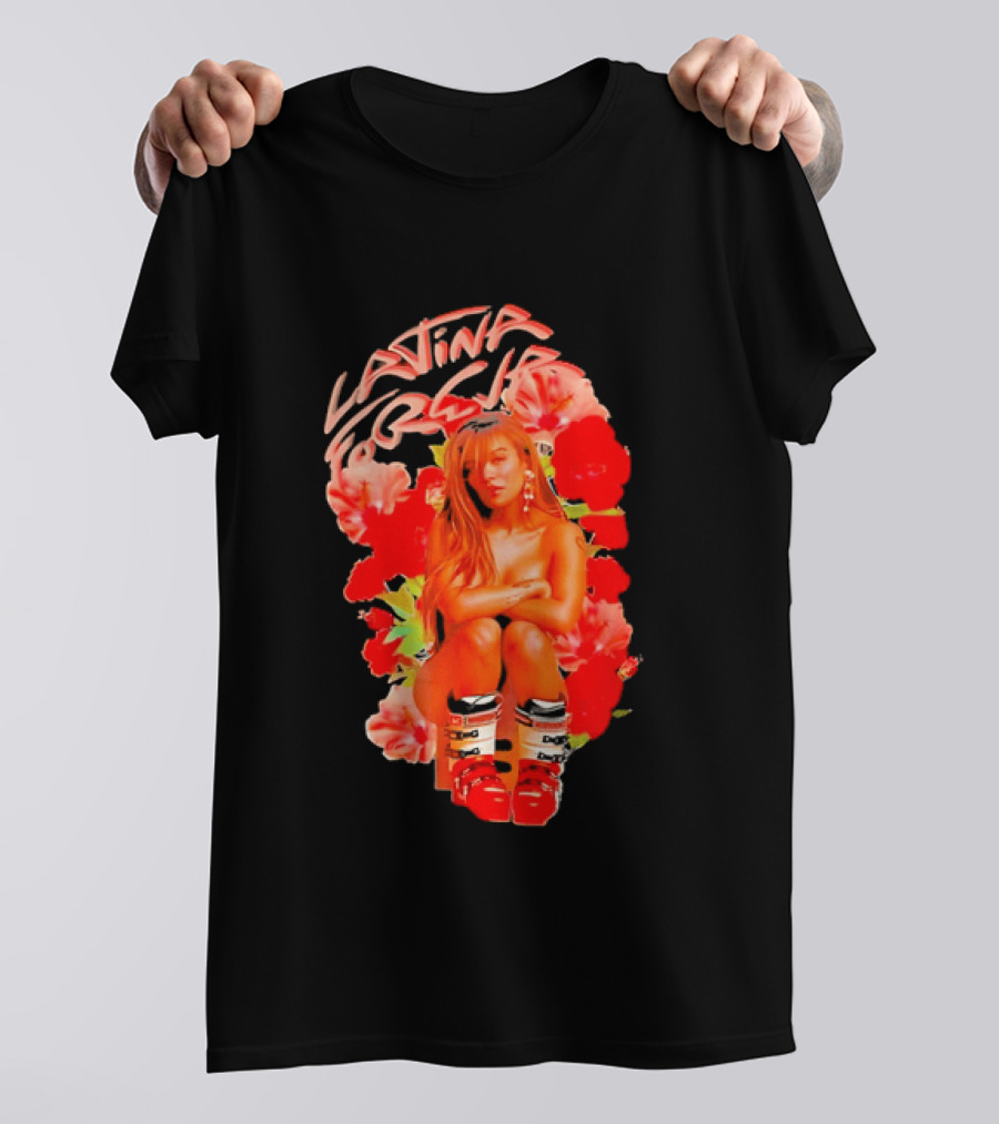 Latina Forever Woman Surrounded By Red Hibiscus With Ski Boots T-Shirt