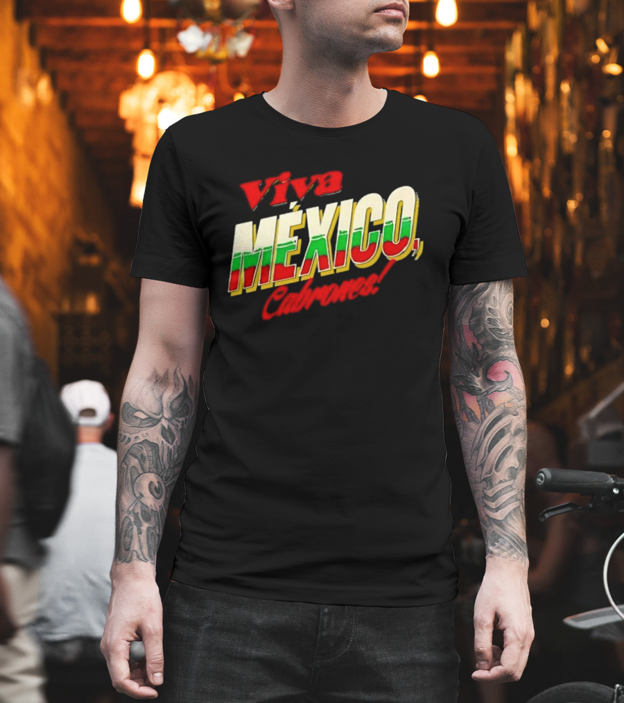 Viva México Cabrones Tricolor 3D Block Lettering T-Shirt