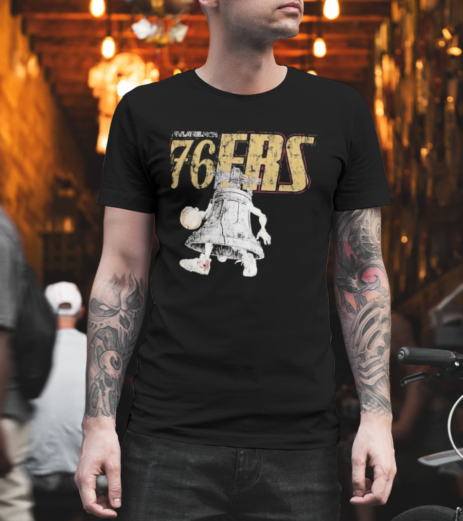 Philadelphia 76ers Distressed Liberty Bell Dribbling Basketball T-Shirt