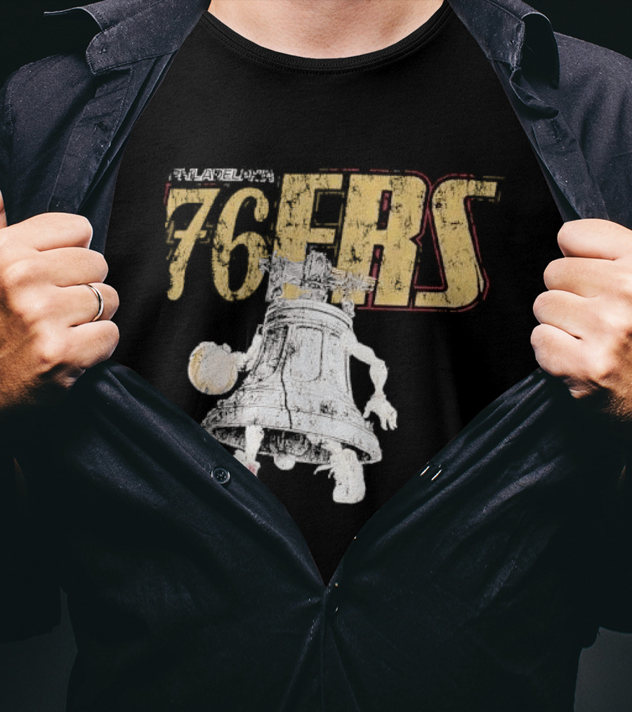 Philadelphia 76ers Distressed Liberty Bell Dribbling Basketball T-Shirt