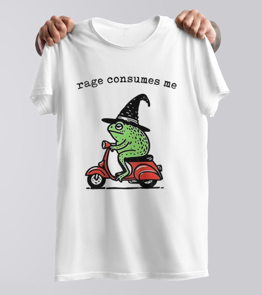 Rage Consumes Me Angry Wizard Frog Riding Scooter T-Shirt