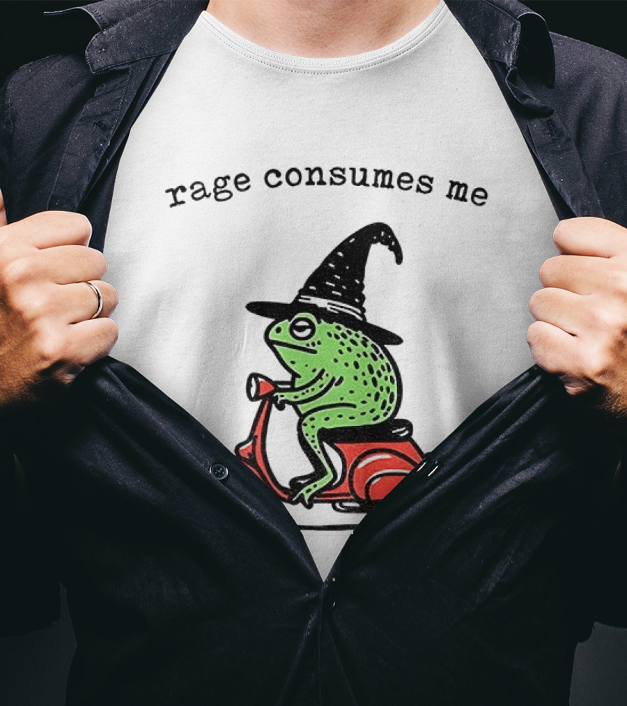 Rage Consumes Me Angry Wizard Frog Riding Scooter T-Shirt
