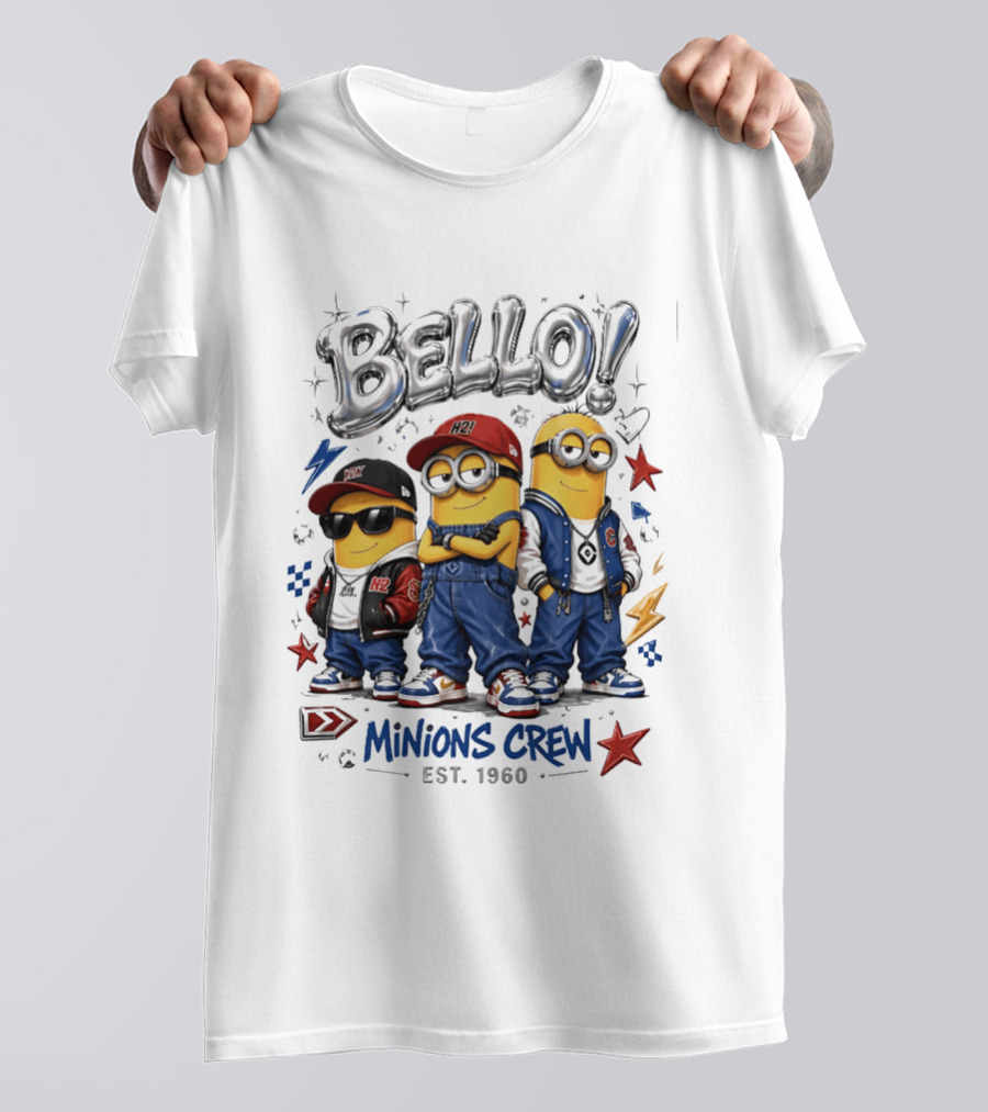 Bello Minions Crew Est 1960 Hip Hop Style Graphic With Stars And Lightning Bolts T-Shirt