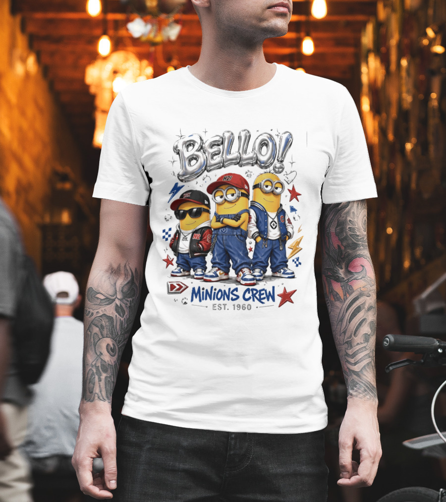 Bello Minions Crew Est 1960 Hip Hop Style Graphic With Stars And Lightning Bolts T-Shirt