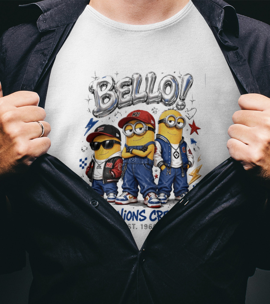 Bello Minions Crew Est 1960 Hip Hop Style Graphic With Stars And Lightning Bolts T-Shirt