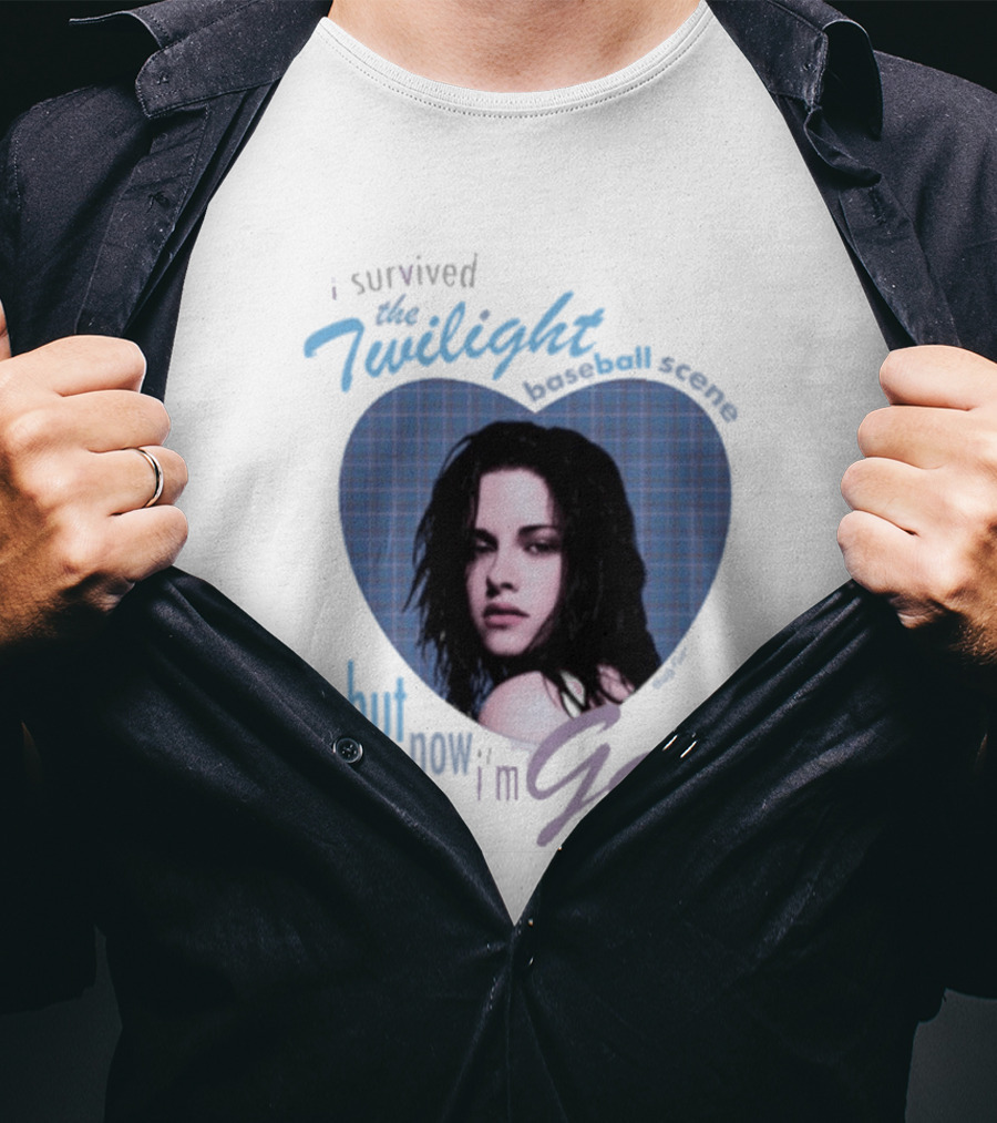 I Survived The Twilight Baseball Scene But Now I'm Gay Twilight Baseball Scene With Iconic Character In Heart Frame T-Shirt