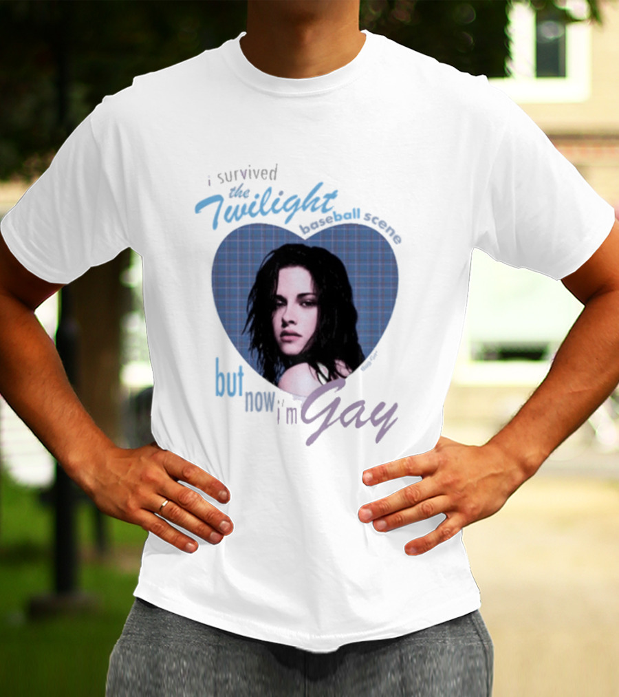 I Survived The Twilight Baseball Scene But Now I'm Gay Twilight Baseball Scene With Iconic Character In Heart Frame T-Shirt