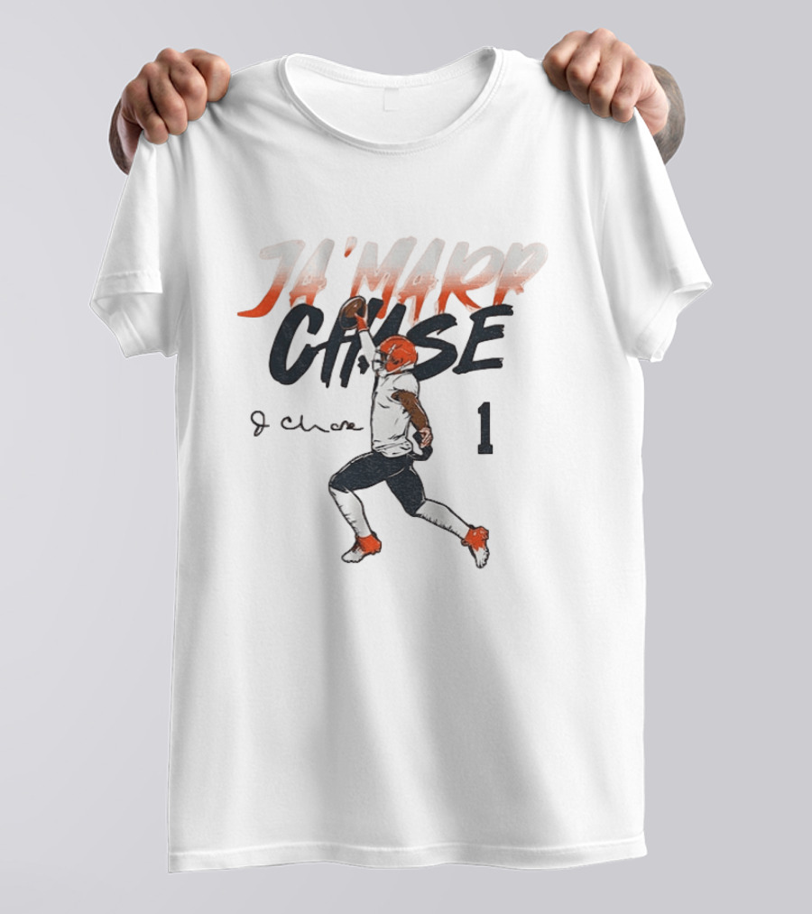 Ja'marr Chase Bengals Player Number One Signature NFLPA T-Shirt