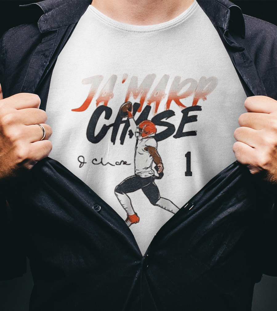 Ja'marr Chase Bengals Player Number One Signature NFLPA T-Shirt