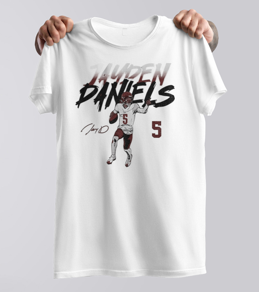 Jayden Daniels Number 5 Washington Football Player Pose T-Shirt
