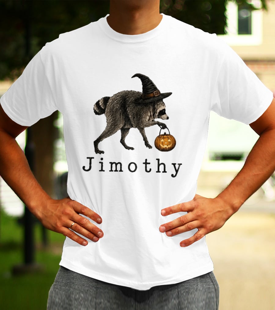 Jimothy Raccoon Witch Hat Pumpkin Candy Bucket T-Shirt