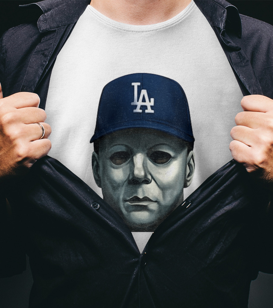 Michael Myers LA Dodgers Cap Halloween Horror T-Shirt