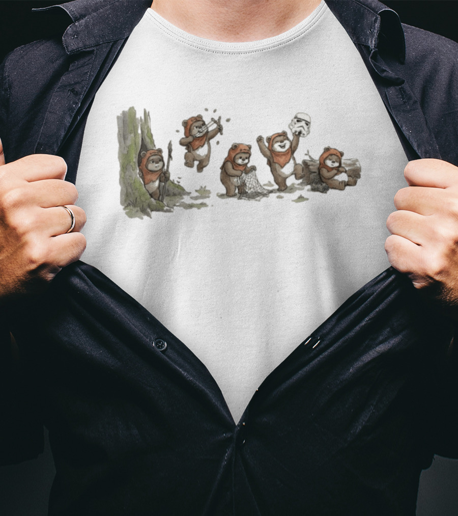 Panda In Star Wars Ewok Costume With Stormtrooper Helmet Adventure T-Shirt