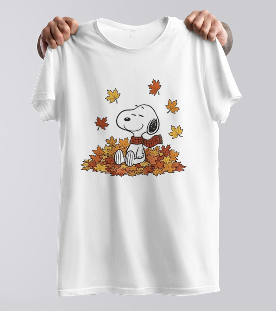 Snoopy Peanuts Autumn Leaves Fall Sitting Relaxing Scarf T-Shirt