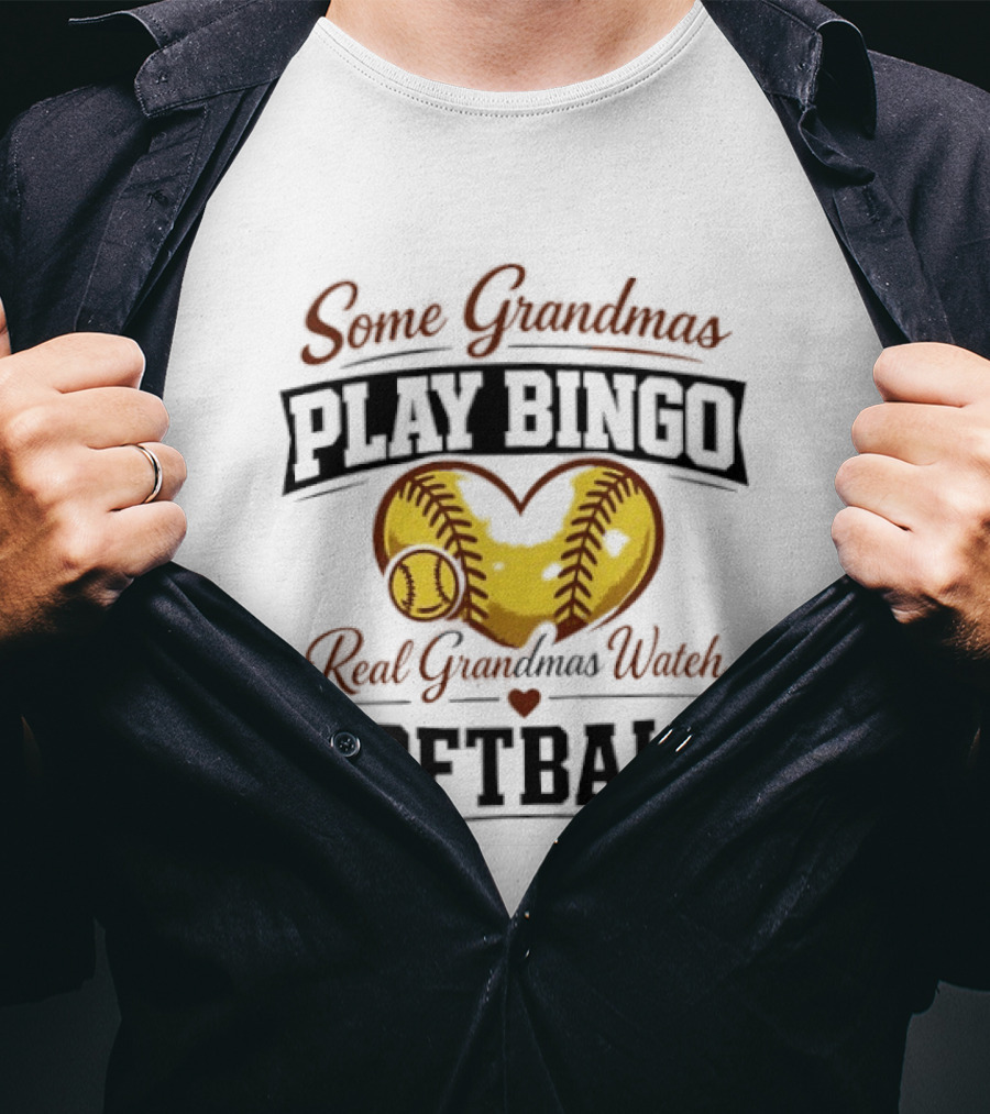 Some Grandmas Play Bingo Real Grandmas Softball Heart Softball T-Shirt