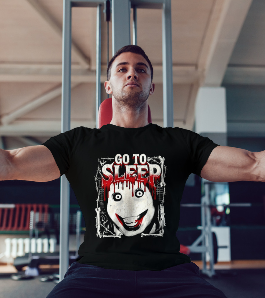 Go To Sleep Creepy Pale Face Bloody Smile Barbed Wire Bones T-Shirt