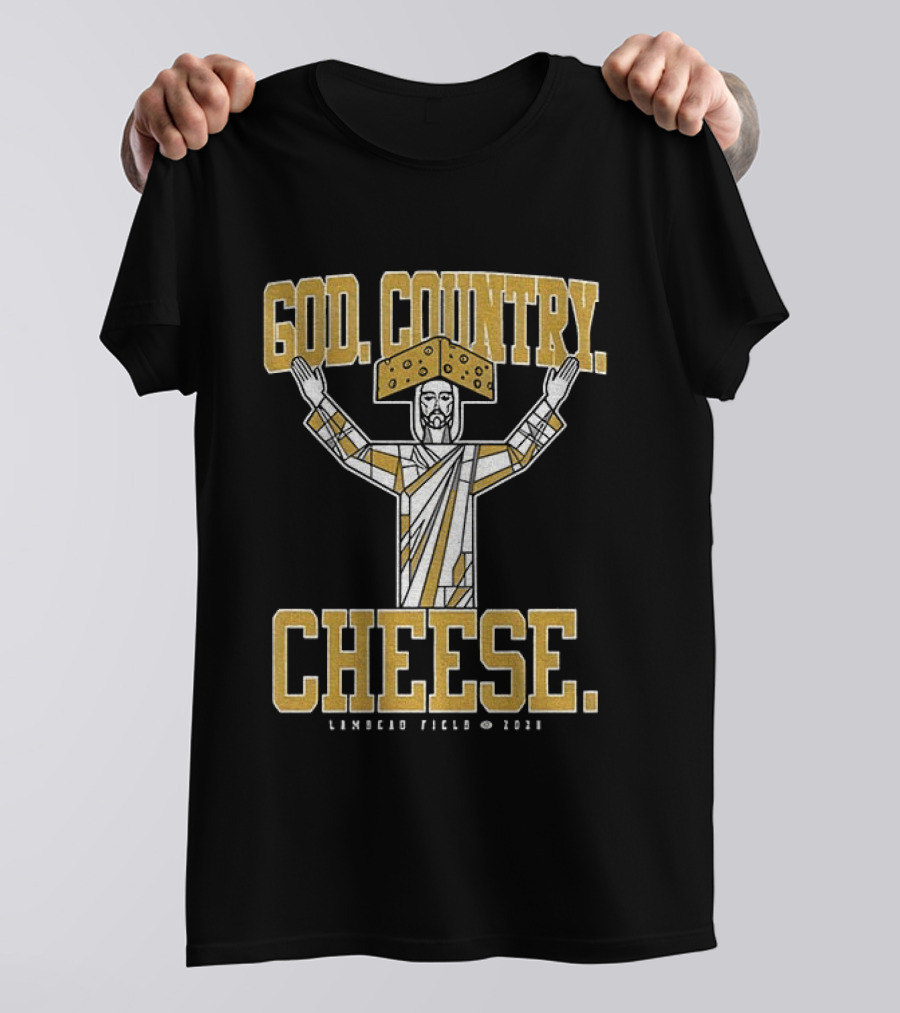 God Country Cheese Lambeau Field 2026 Jesus Statue Wearing Cheesehead T-Shirt