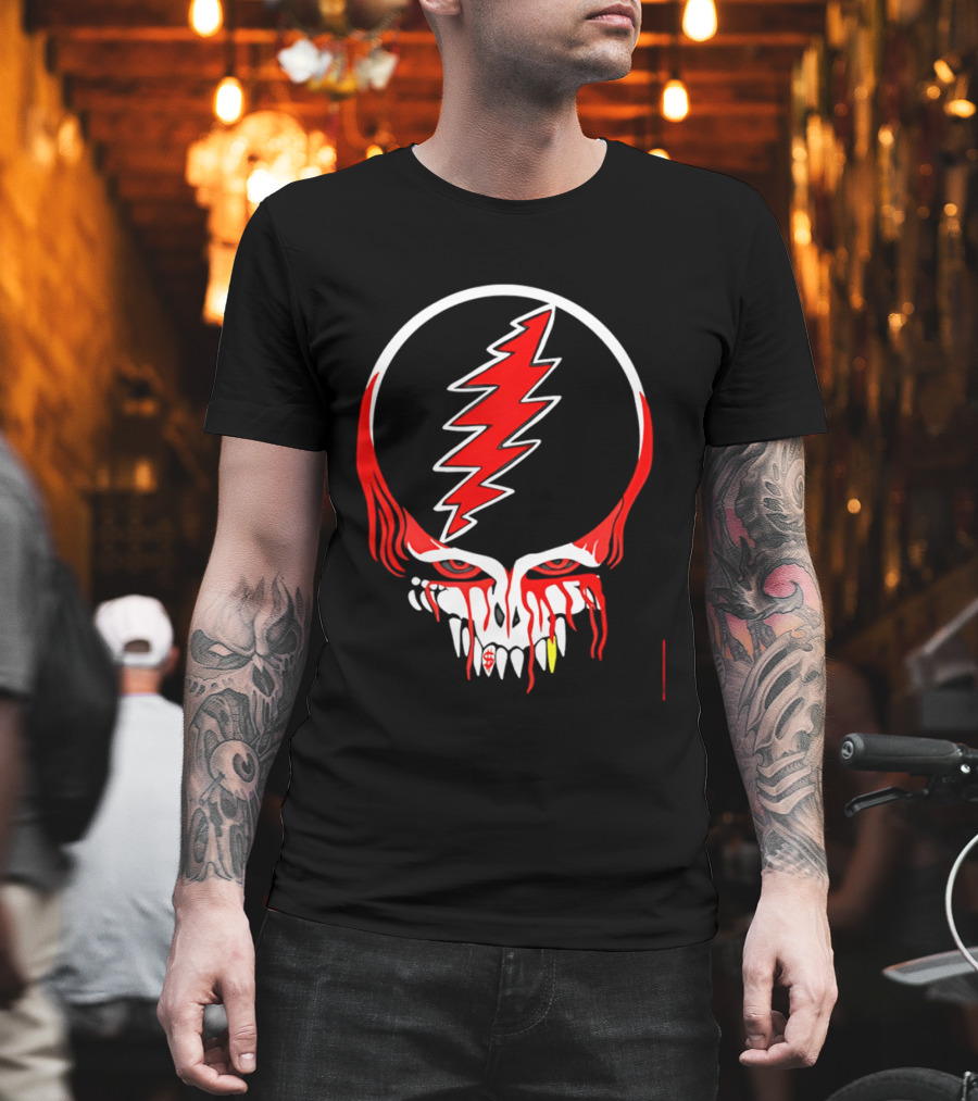 Grateful Dead Steal Your Face Skull Lightning Punk Rock Red White T-Shirt